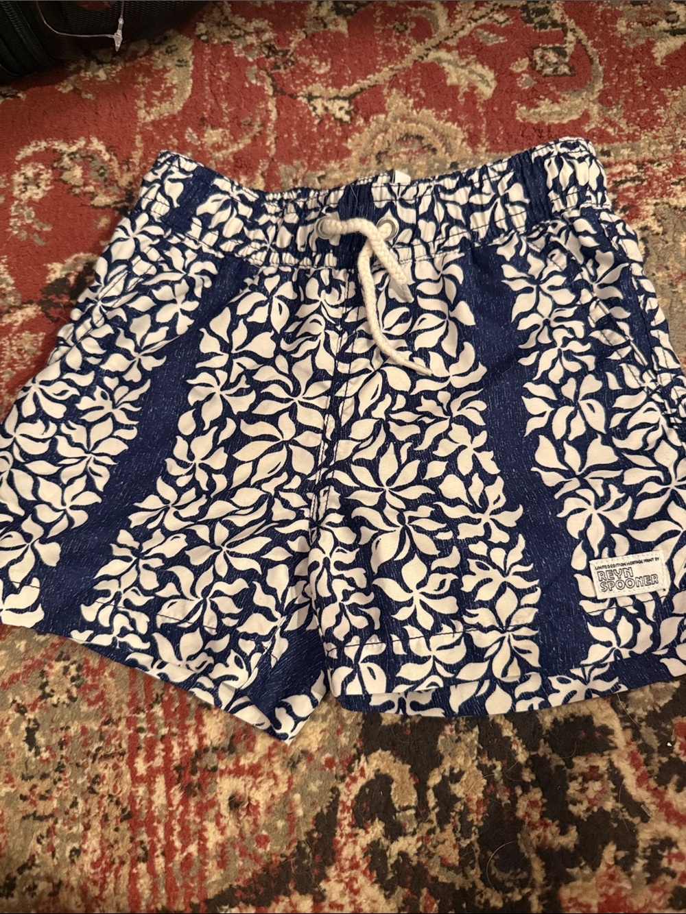 Janie and Jack Blue & White Floral Swim Trunks